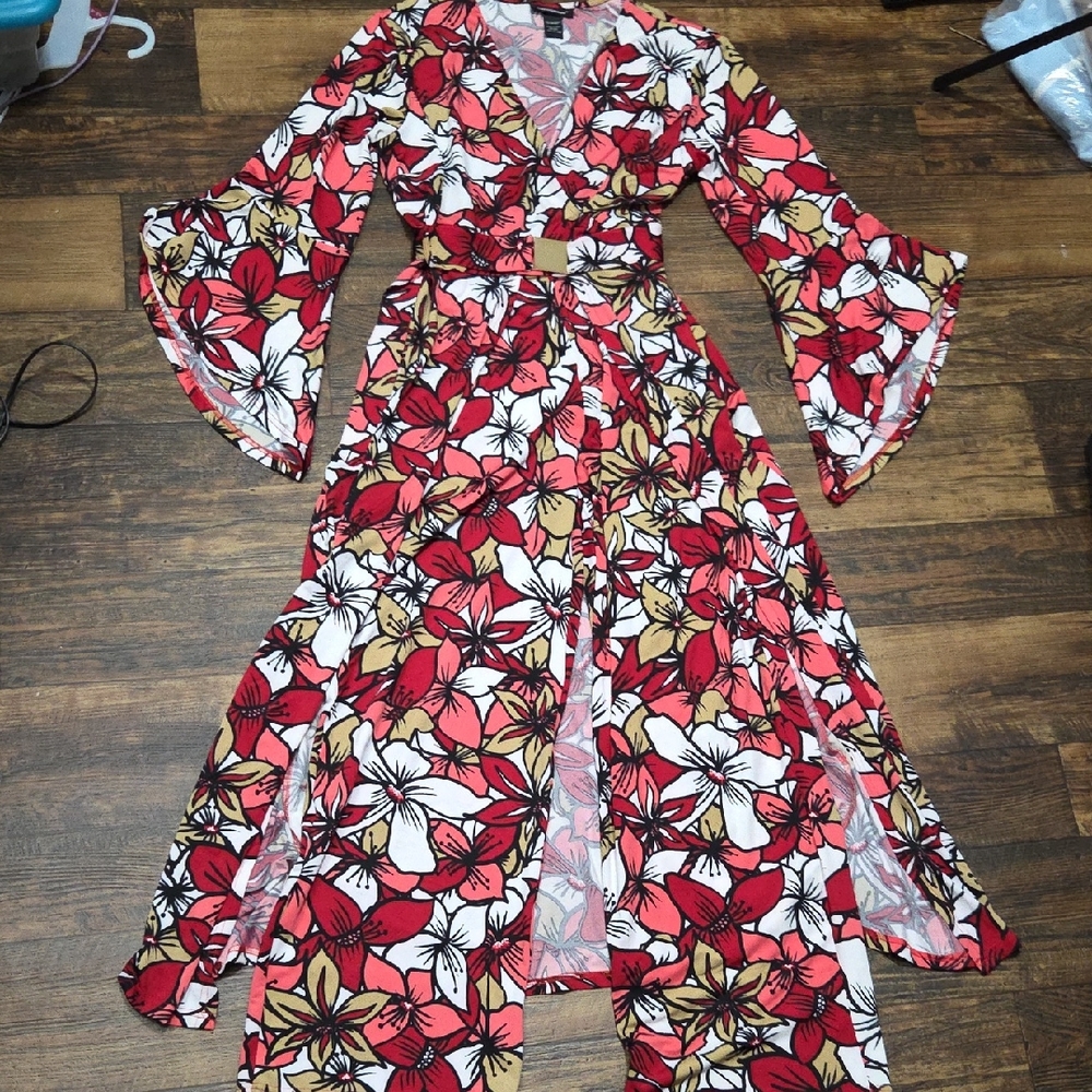 Ashley Stewart Red and Pink Floral Dress